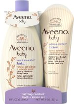 Aveeno Baby Calming Comfort Bath & Lotion Set, Night time Baby Skin Care Products with Natural Oat Extract, Lavender & Vanilla Scents, Paraben-Free, 2 Items